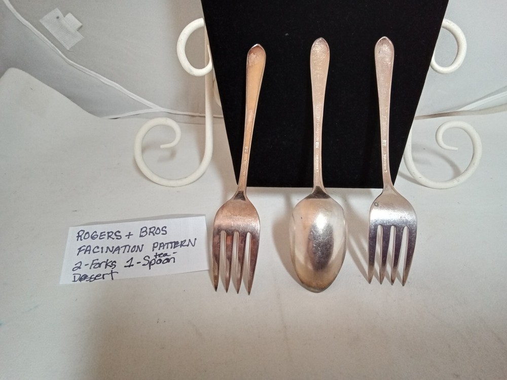 ROGERS & BROS. "FACINATION "PATTERN 2 DESSERT FOLKS 1 TEASPOON SILVERPLATED...