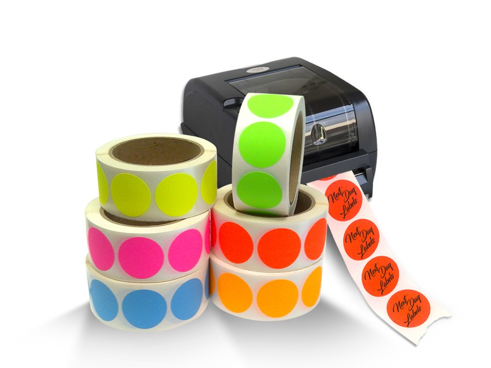 6 Rolls, 1.5" Circle Color Stickers, 500 Permanent Labels per Roll, 3" Core