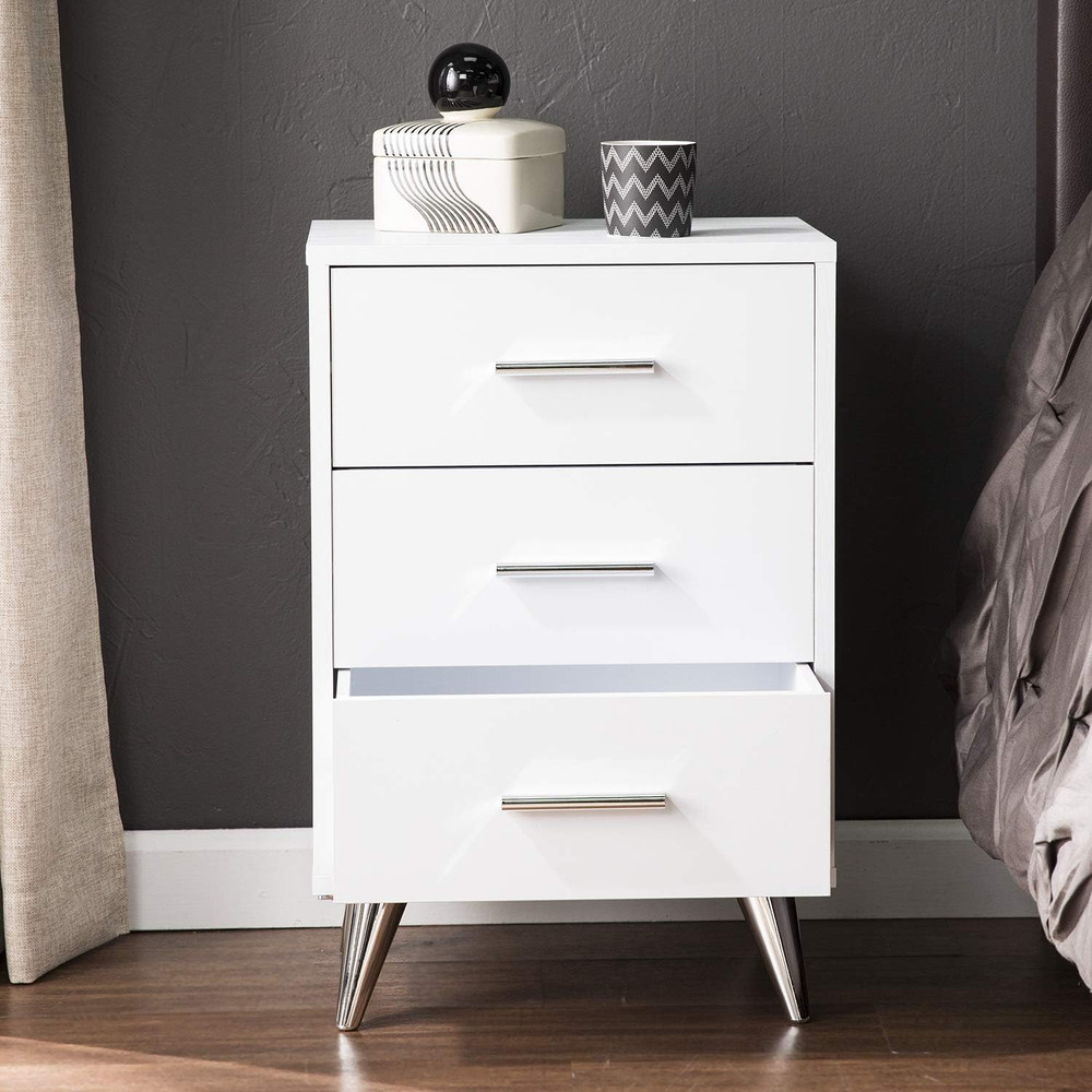 Owen Midcentury Modern White Nightstand with Storage Solution