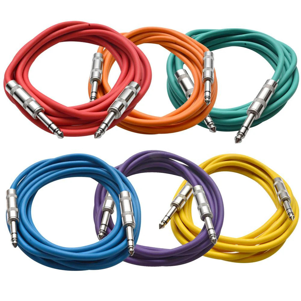 6 Pack 10ft TRS Patch Cables Multiple Colors