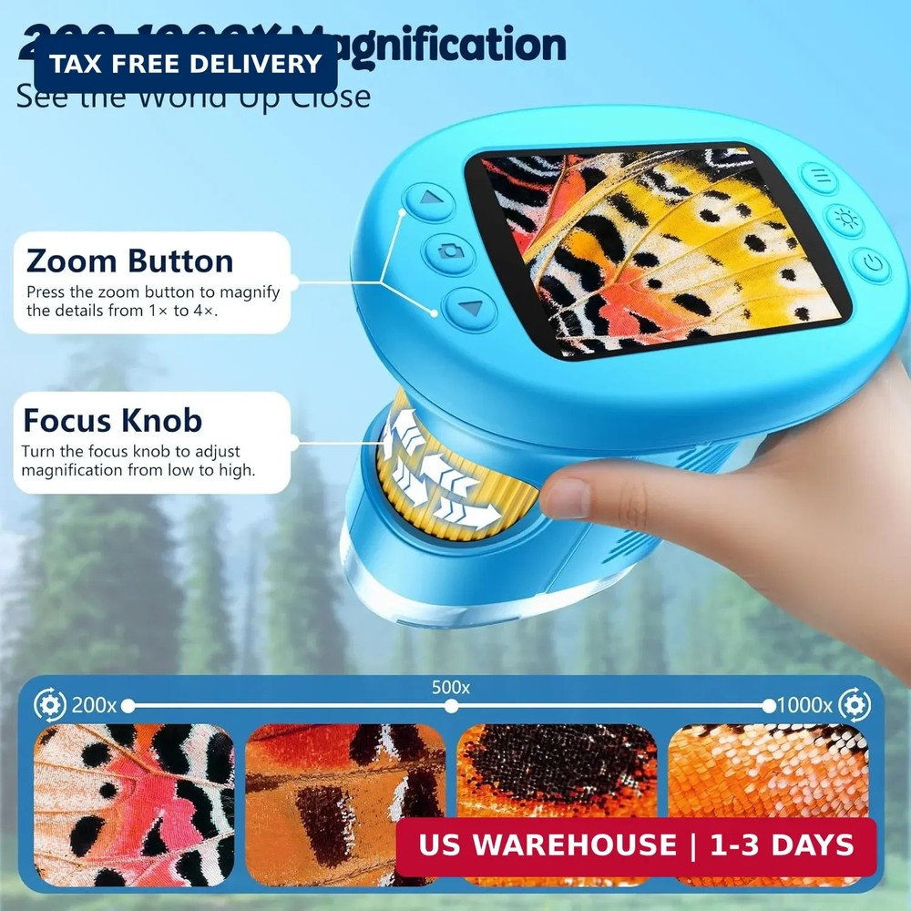 1000X Handheld Microscope for Kids, 4K 2.4" Screen Digital Kids Microscopes with