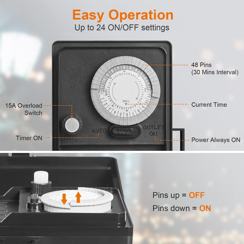 Outdoor Power Stake Timer 24hour Mechanical Light Timer Electrical Power Strip W