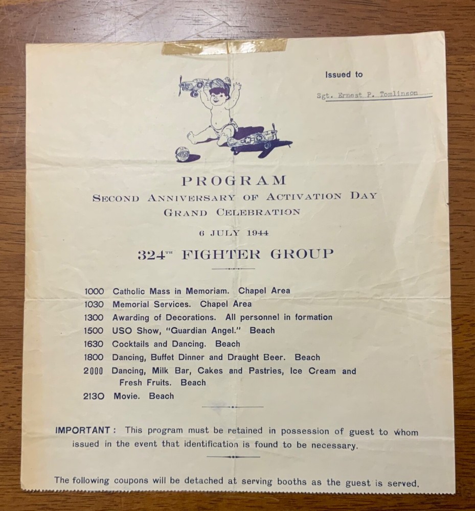 WWII Army Air Force Activation Day Program Commendation Document 324th FG 9th AF