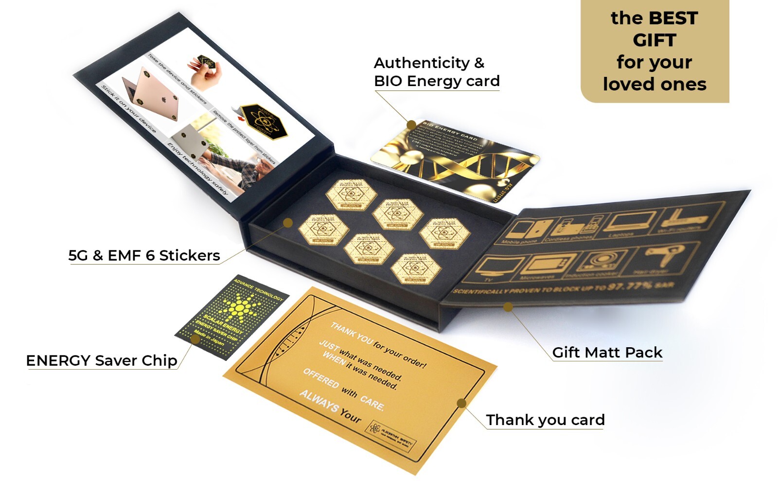 Advanced EMF & 5G Protection Gold Stickers Universal for Phones & Devices