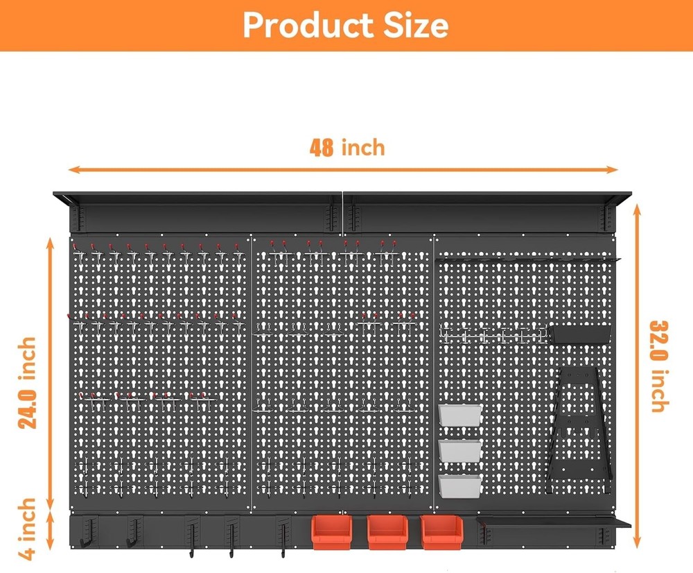 113 PCS Modular Pegboard Organizer with Heavy-Duty Hooks for Garage & Workshop
