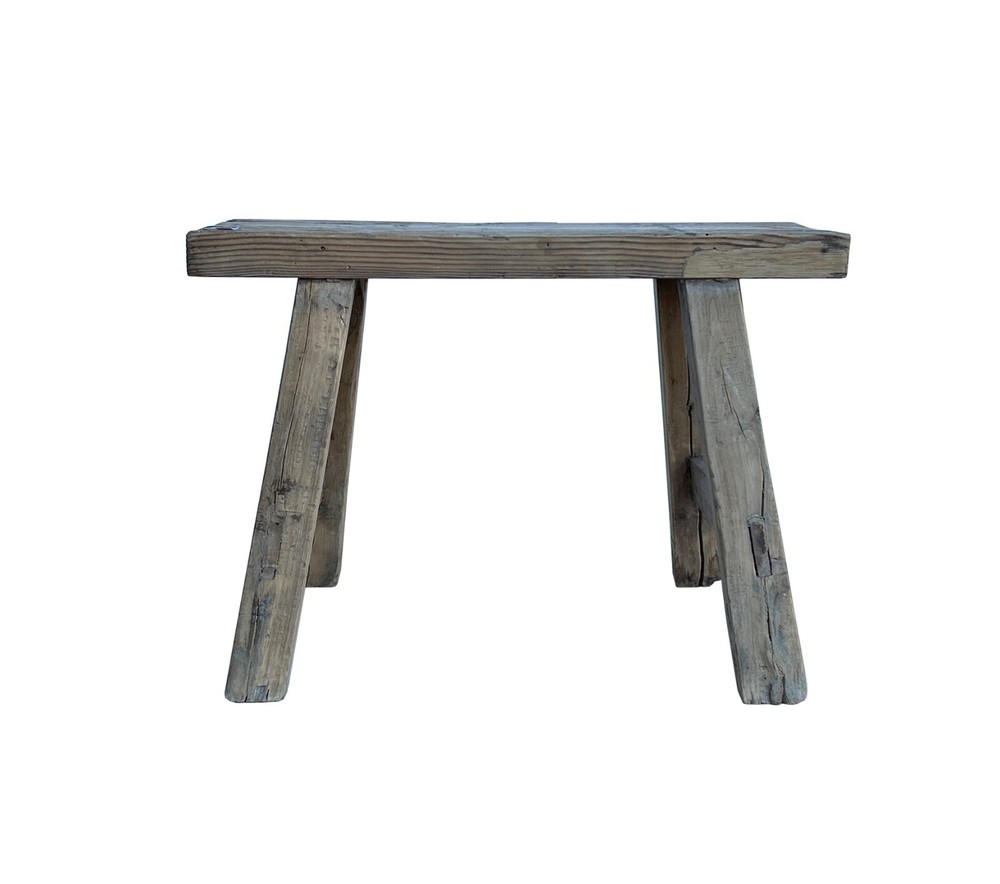 Rustic Raw Rough Wood Grain Rectangle Slim Stool Bench Side Table JK331