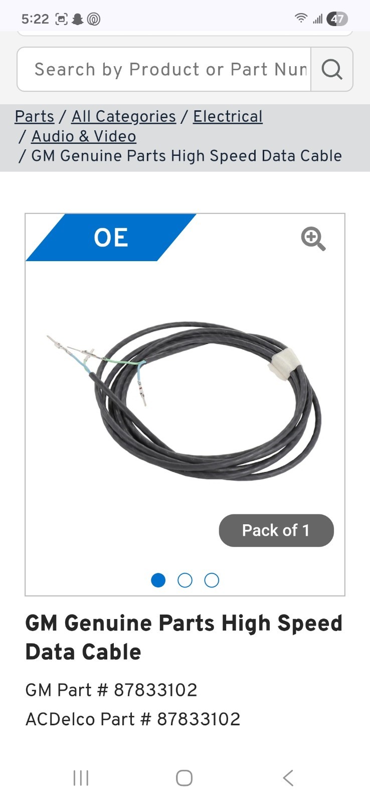 Genuine GM High Speed Data Cable 87833102