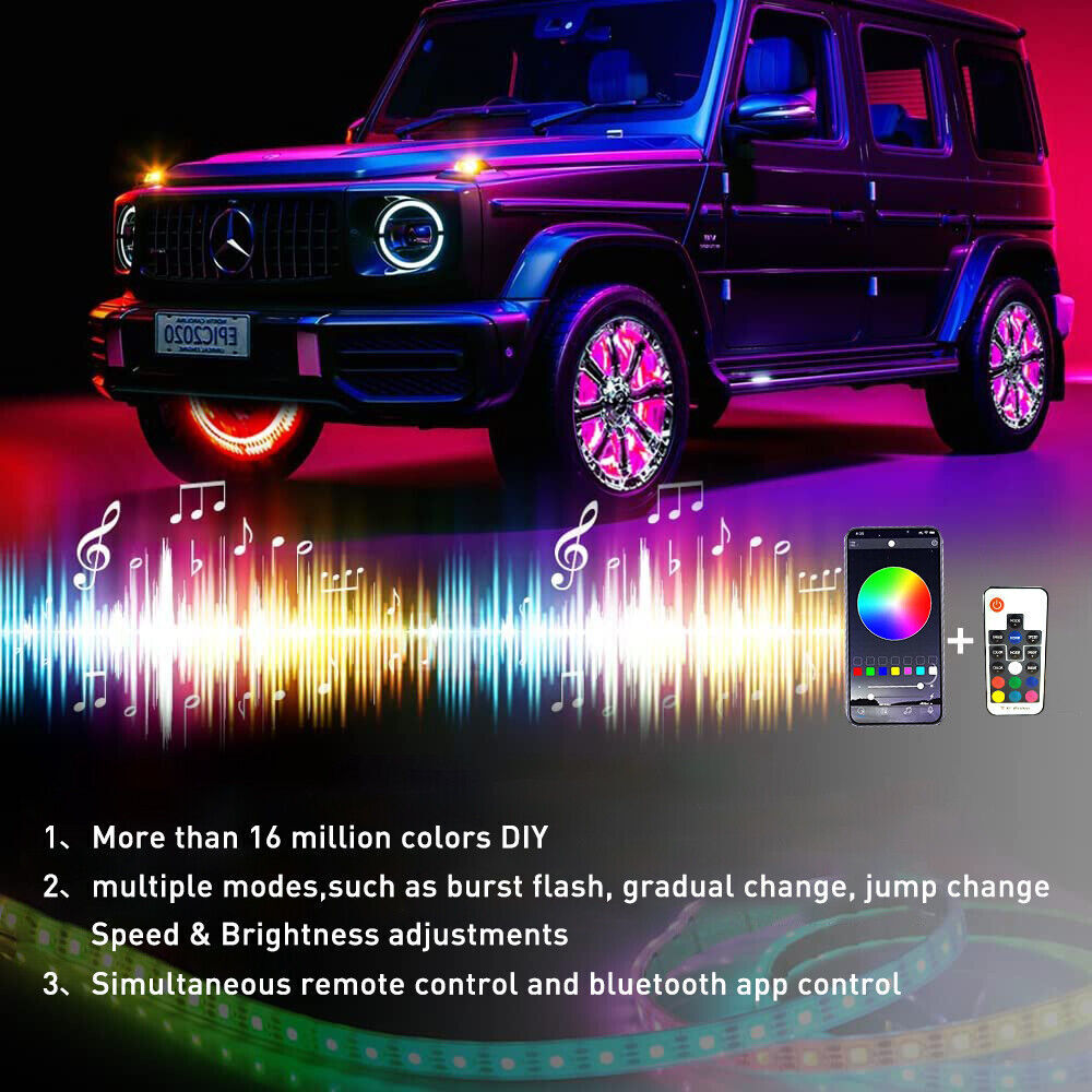 Pack of 4 15.5'' RGB Wheel Ring Lights LED Light For Truck Car Rim Lights APP