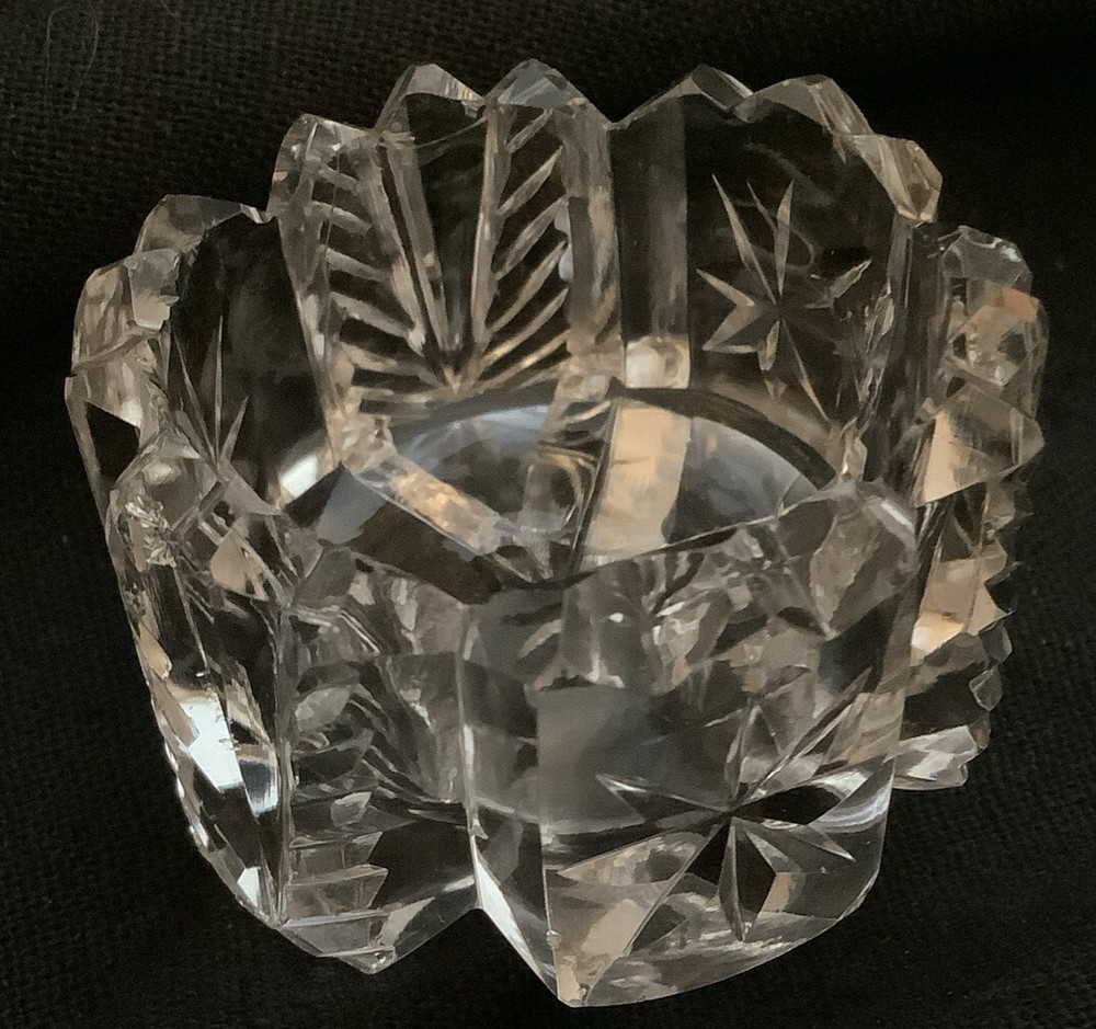 Round Clear Cut Crystal Open Salt Cellar Ribbed Star Pattern - 1 5/8" diameter