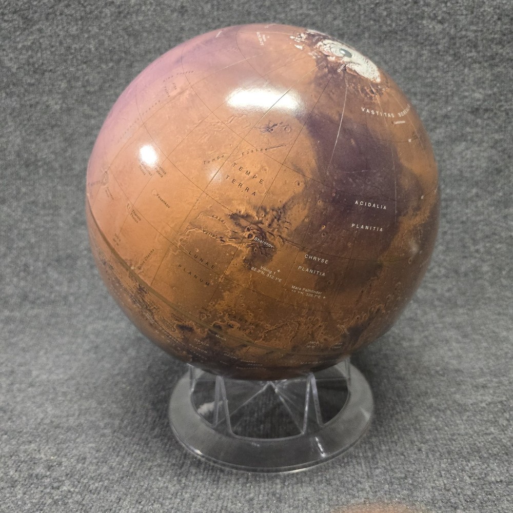 Mars Globe Planet Model Educational Astronomy Globe w Stand Space Decor 12" EUC