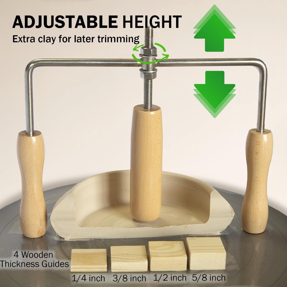 Adjustable Depth Ceramic Pot Cup Opener Wood Flat Bottom Tool 1 PCS