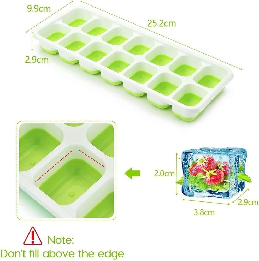 Durable Silicone Ice Cube Trays, Easy Release with Spill-Proof Lids - 2 Pack