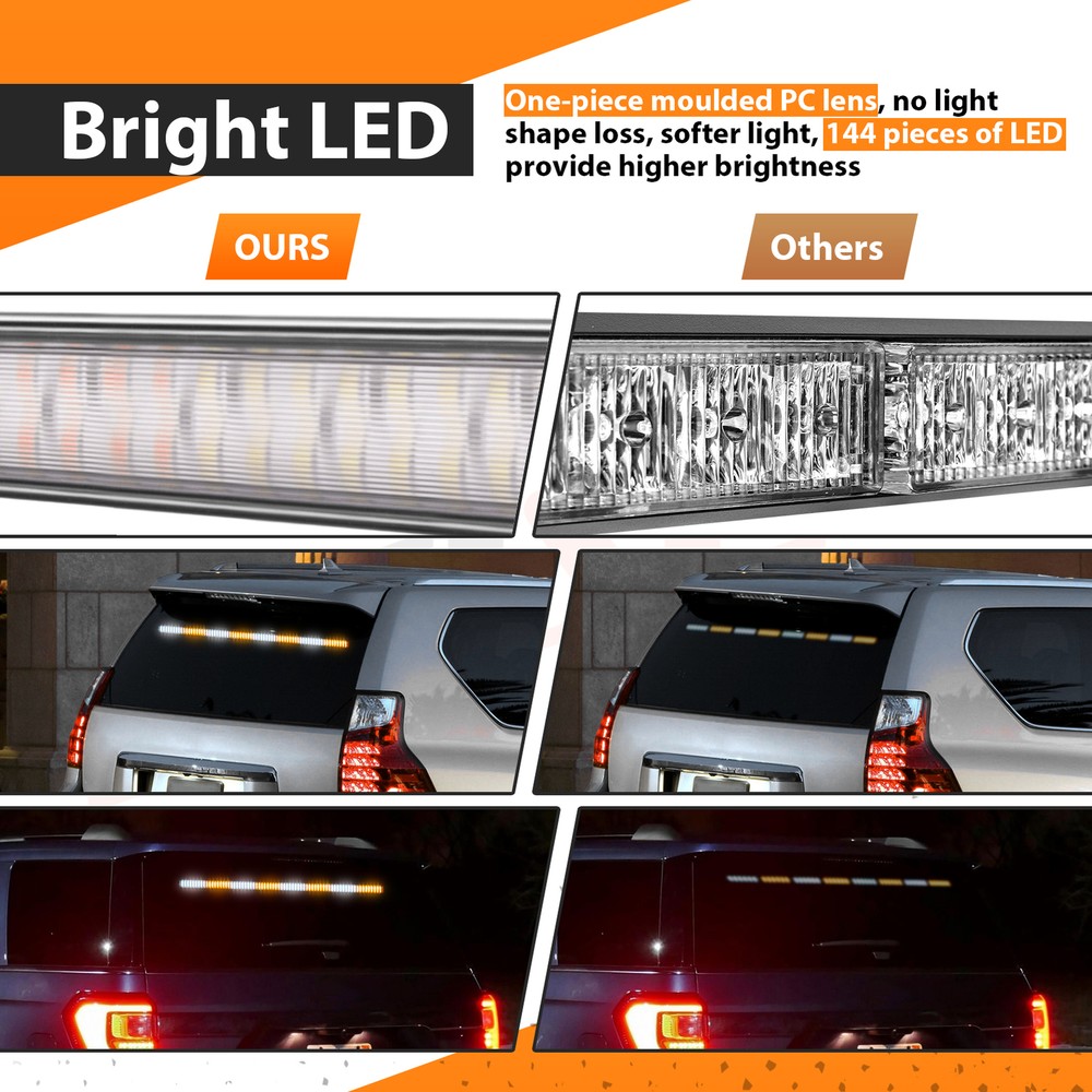 144 LEDs 35" Emergency Warning Windshield Strobe Amber Light Bar Traffic Advisor