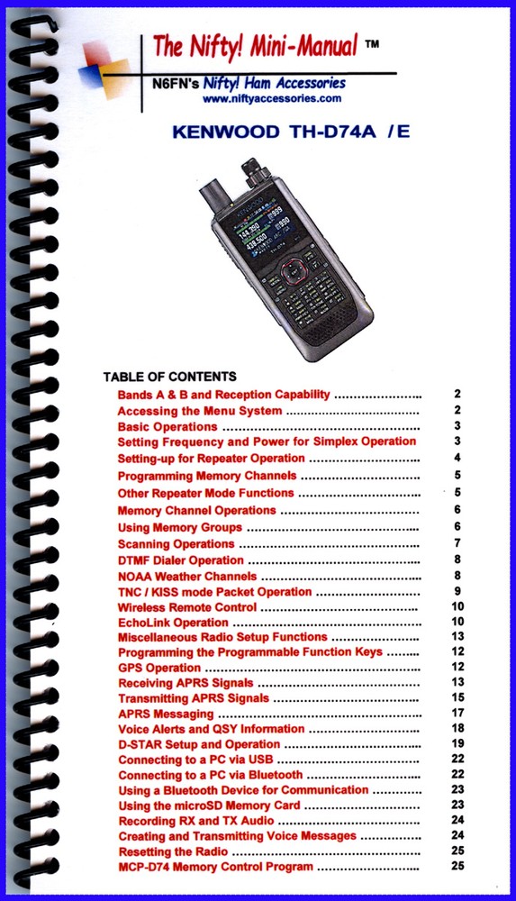 Kenwood TH-D74A Nifty! Mini-Manual Quick Reference Guide
