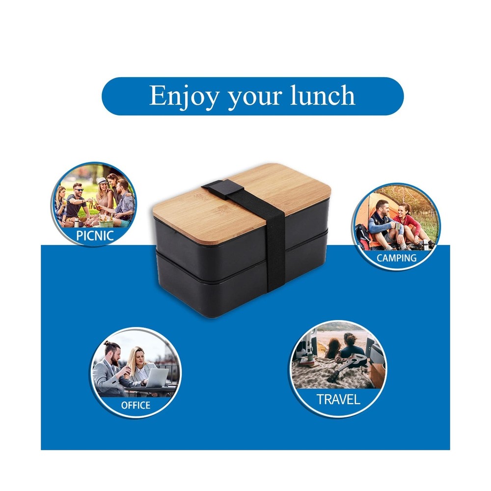 Japanese Bamboo Bento Box with Compartments and Utensils Stackable ... Fast Ship