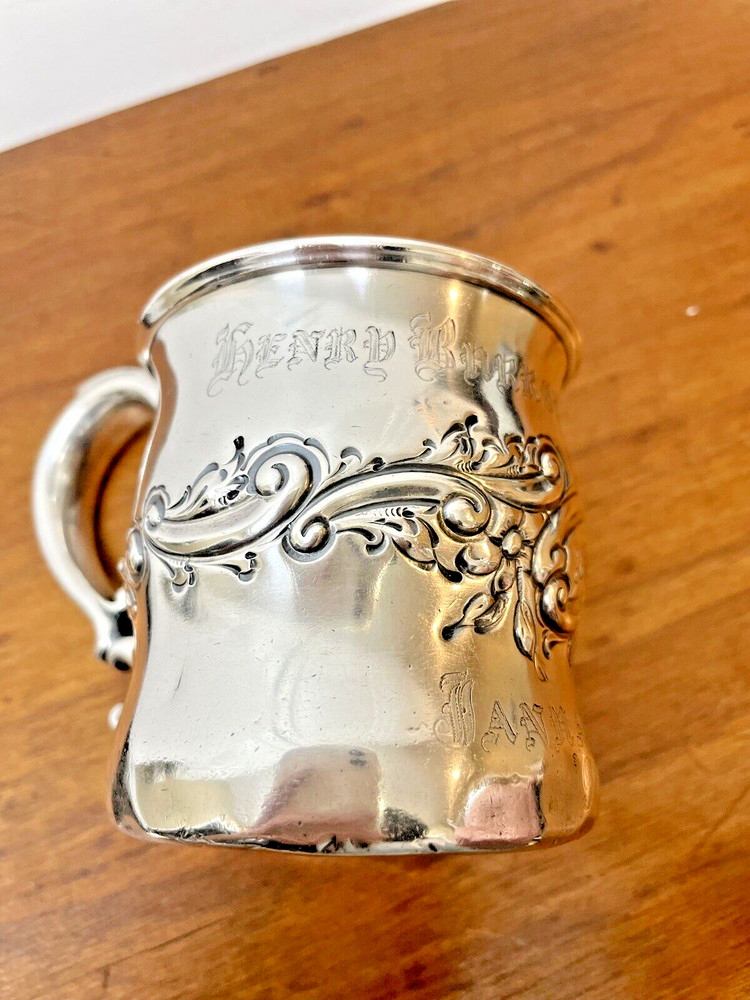 Frank Smith Sterling Cup Repoussé Design Gold Washed Inside Monogramed 150 Gr.