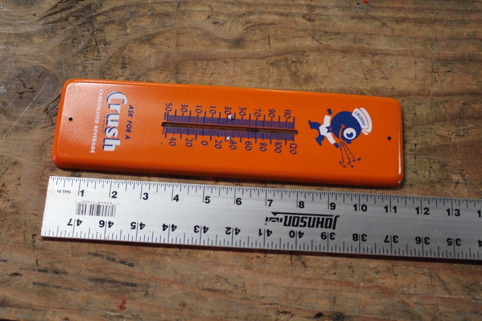 SCARCE 1950s ORANGE CRUSH SODA POP PAINTED METAL THERMOMETER SIGN PEPSI COKE RC