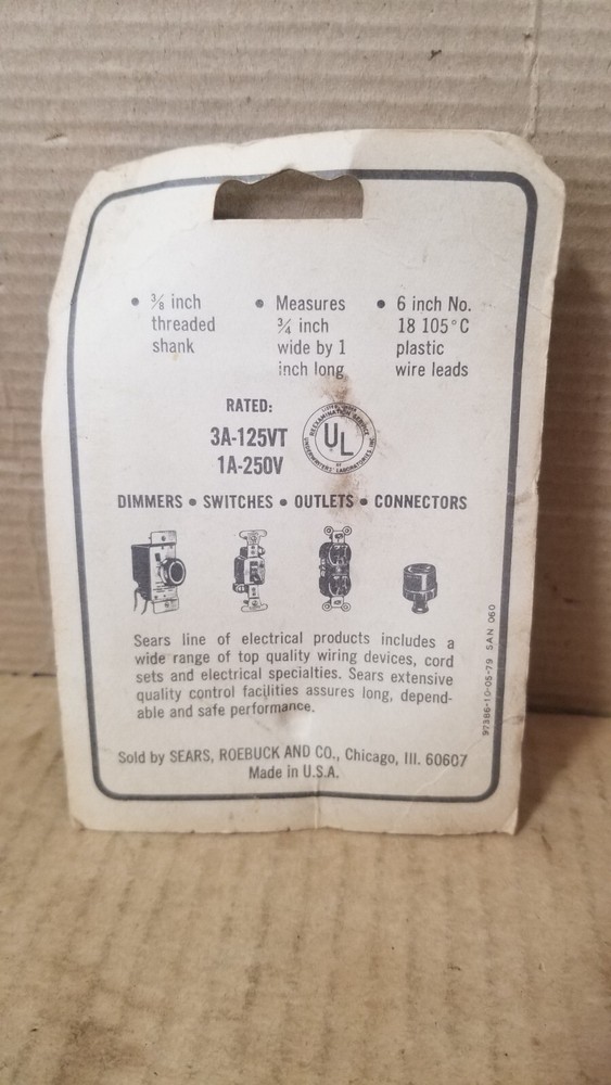 Sears 34_5653 Single Pole /Metal Push Button Switch , NOS-Damaged packaging