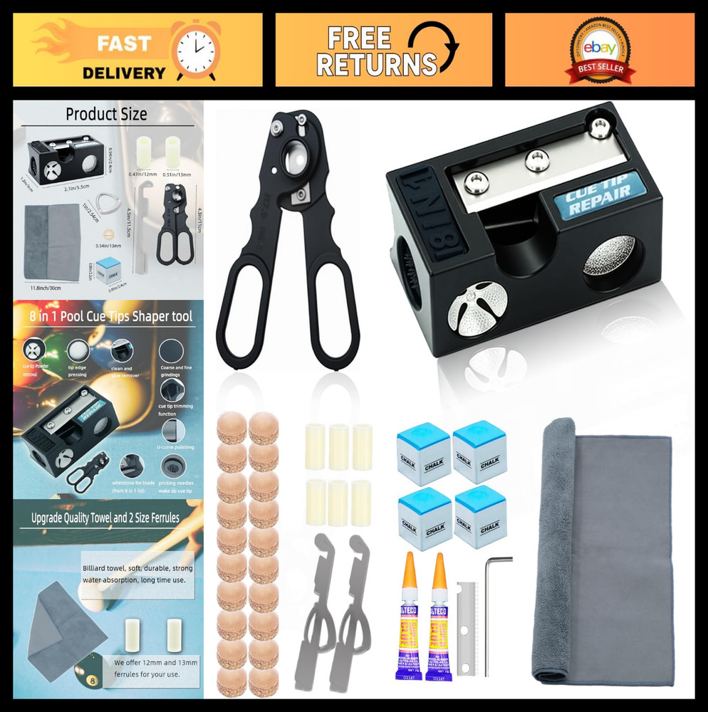 38PCS Pool Cue Tips Replacement Kit - 13mm Billiards Cue Tips & Shaper Tools