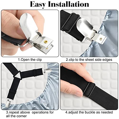 Bed Sheet Fasteners Straps - 4 Pack Adjustable Bed Sheet Holder 4 Pcs Black