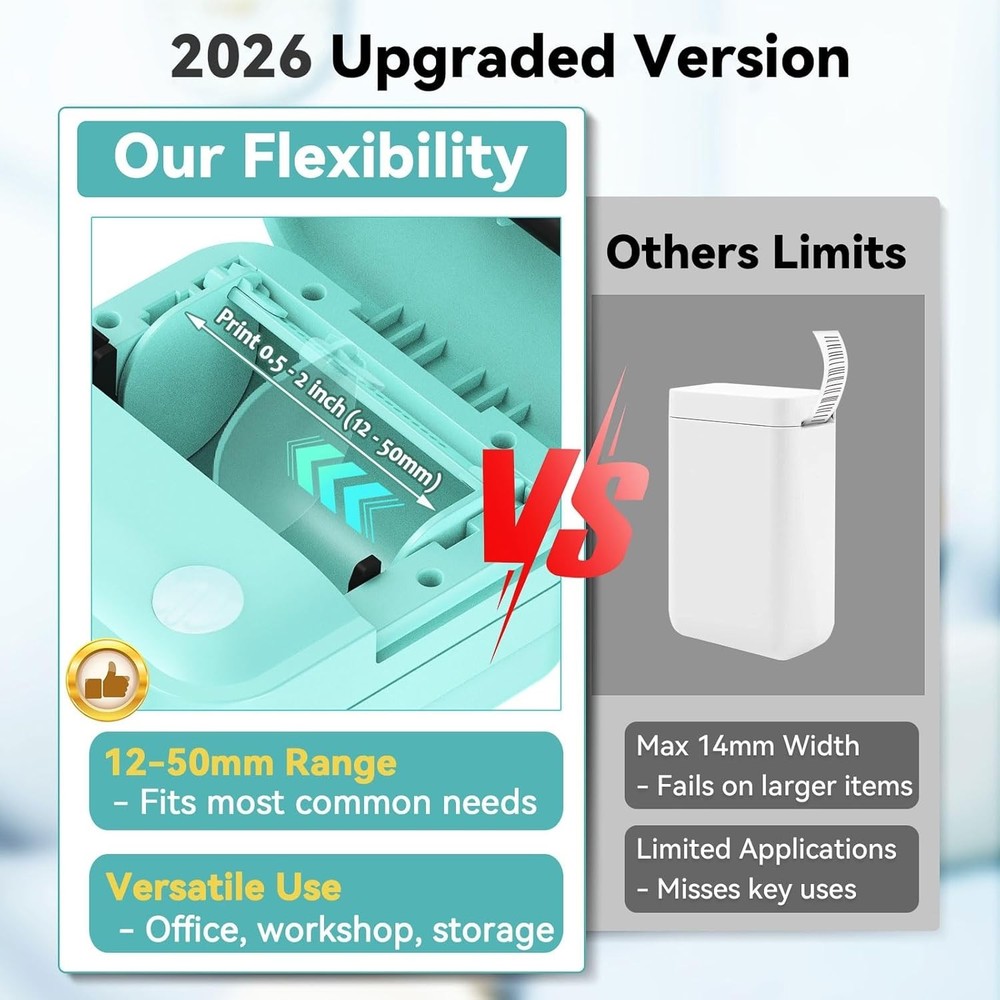 Mini Label Maker Machine with Tape, 2 Inch Bluetooth Themal Printer Inkless