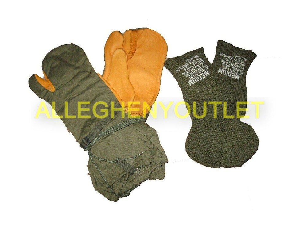 USGI Cold Weather Mitten Shell Gloves w Trigger Finger Inserts OD MEDIUM MINT