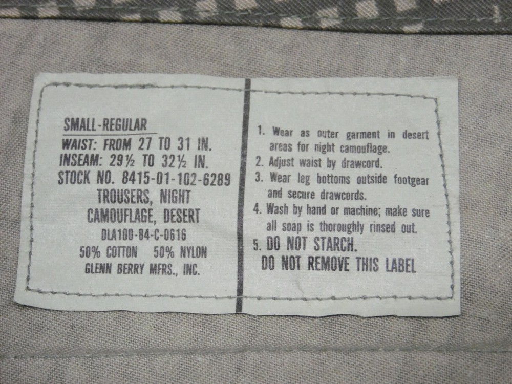 Night Desert Pants Small Regular USGI Military Surplus