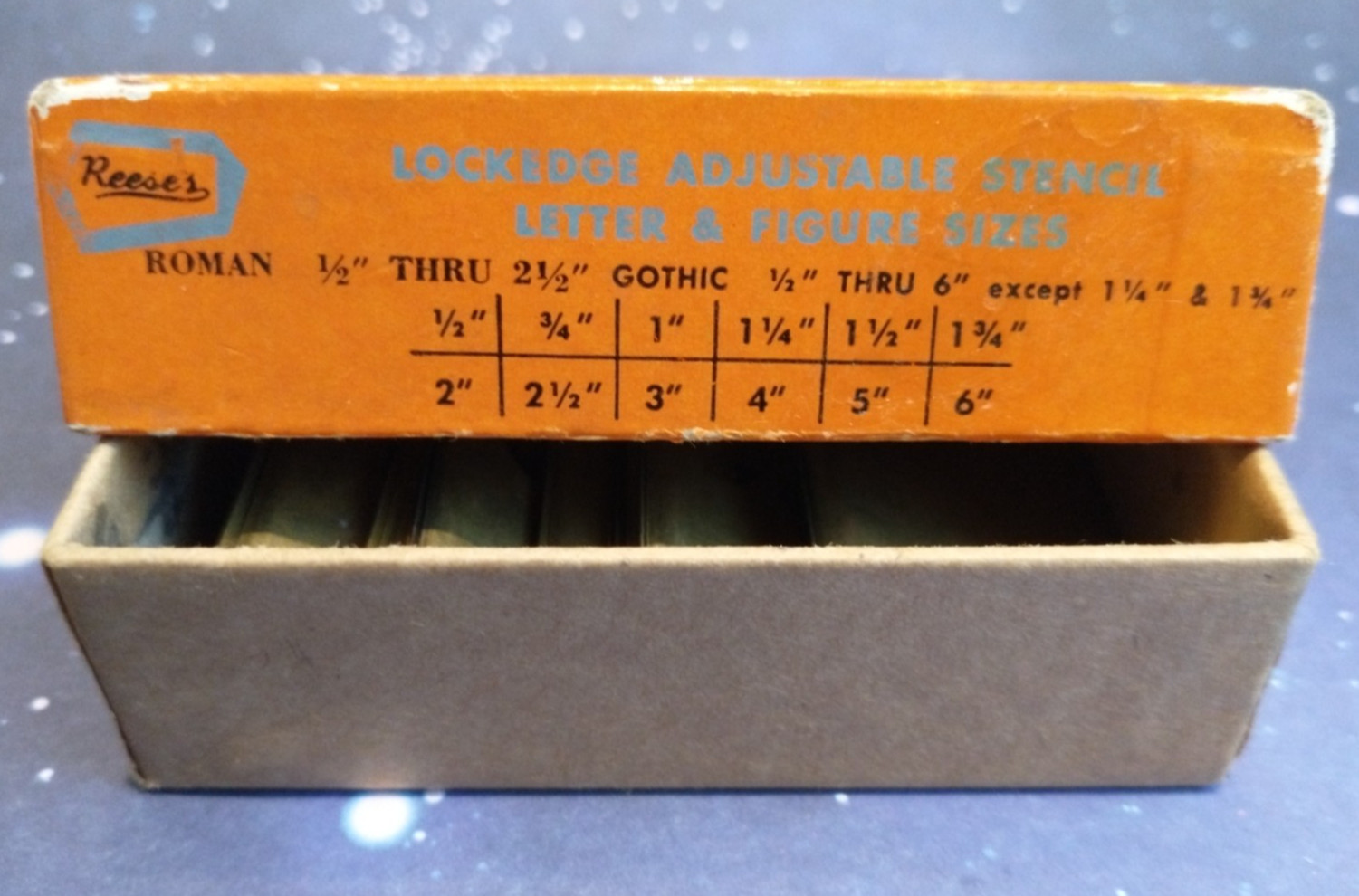 Vintage Reese's Adjustable Lockedge Brass Stencils 1" Gothic Letters Set