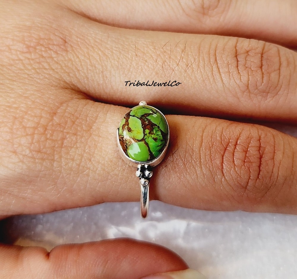 925 Sterling Silver Green Copper Turquoise Ring Handmade Gift Statement Ring