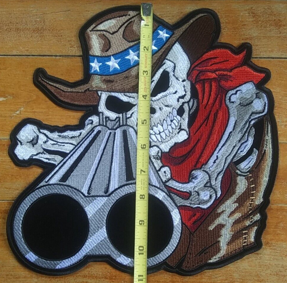 Large Embroidered Back Patch ~ Shotgun Cowboy Skeleton Biker Jacket PATCH