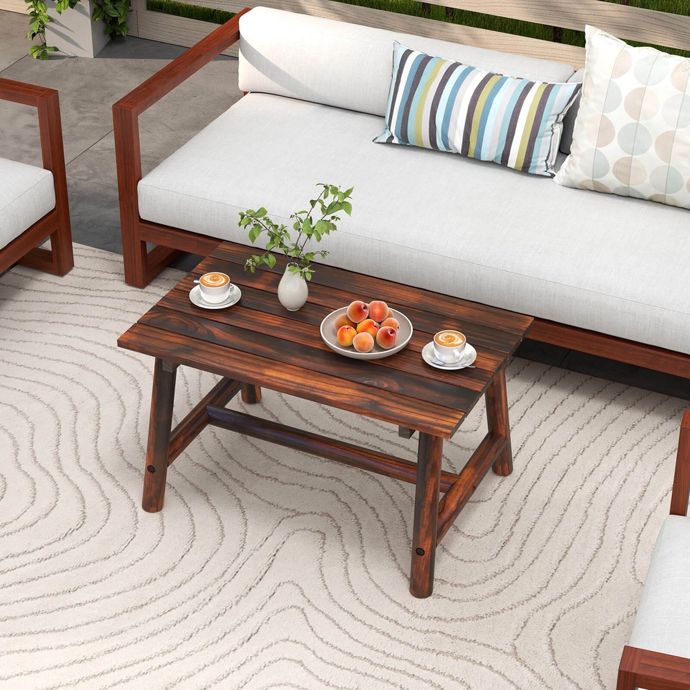 Outdoor Coffee Table with Slatted Tabletop Rectangle Side Table for Garden