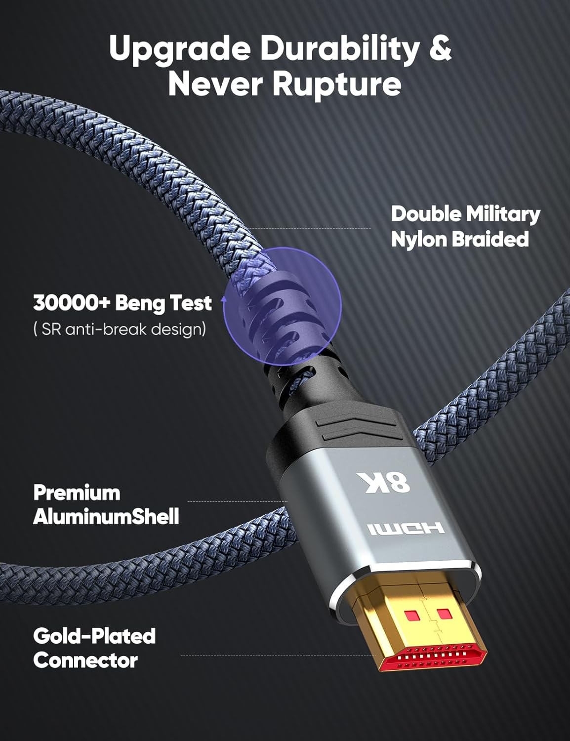 8K HDMI 2.1 Cable 2-Pack 6.6FT Certified 48Gbps Ultra High Speed4K@120Hz 8K@60Hz