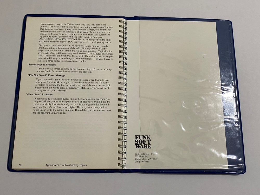 Sideways Software IBM PC Funk MANUAL, 1987 Rotate Spreadsheets for Dot Matrix
