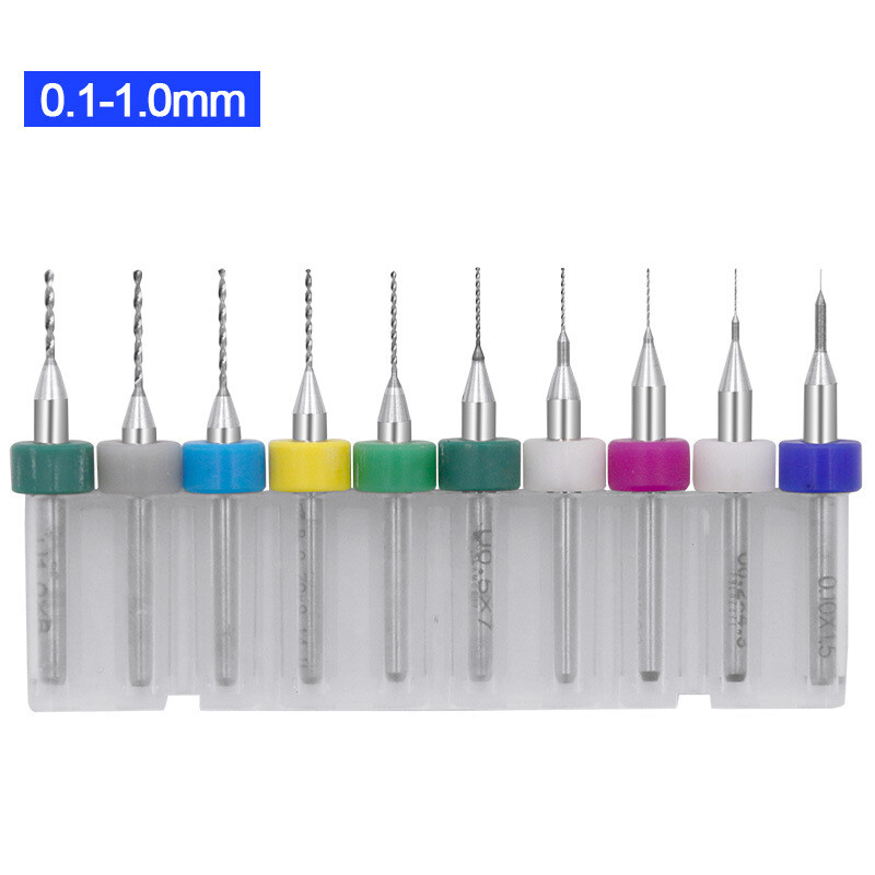 10Pcs 0.1-1mm PCB Print Circuit Board Carbide Micro Twist Drill Bits Set Tools
