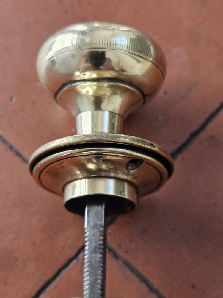 Antique original large brass knurled mortice lock bun knobs
