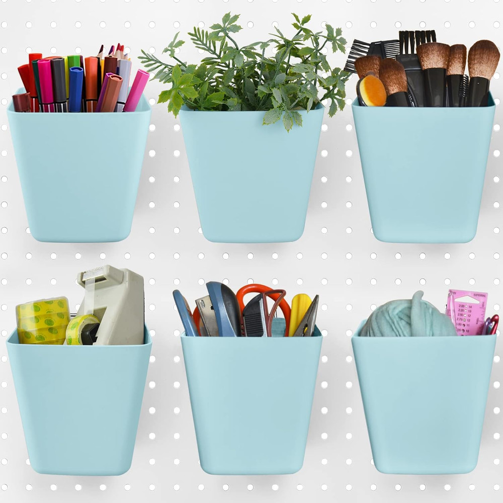 Large Pegboard Cups Peg Board Storage Bin 6 Pack with Hooks Square Bo...