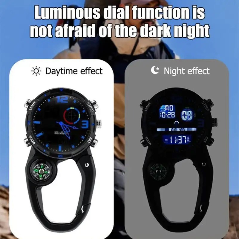 MULTIFUNCTION LED BACKPACKER ANALOG/DIGITAL QUARTZ WATCH/CARABINER COMPASS !!!