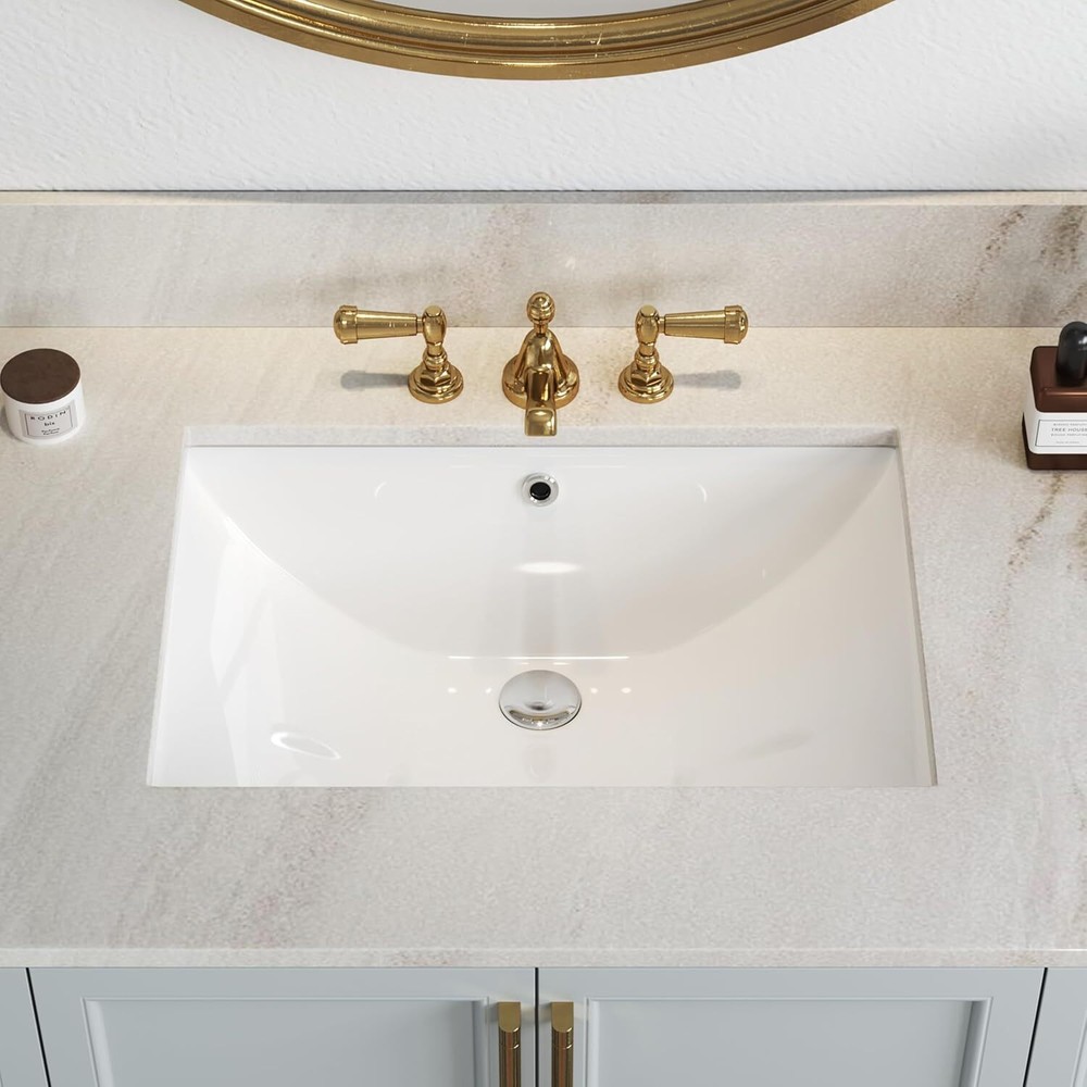 HOROW 24'' Undermount Bathroom Sink Rectangular Glazed Ceramic Lavatory Vanity