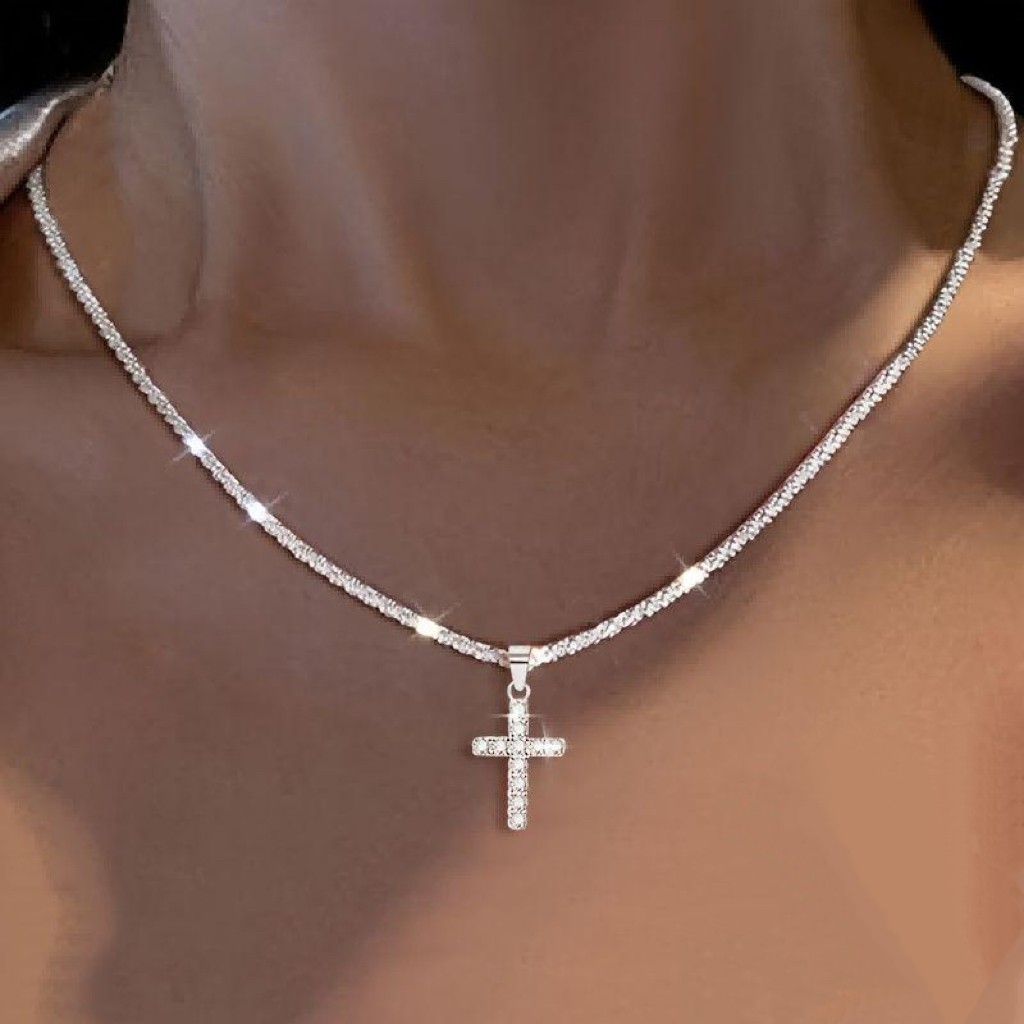 2PCS Crystal Cross Pendant Necklace Bling Jewelry Gift
