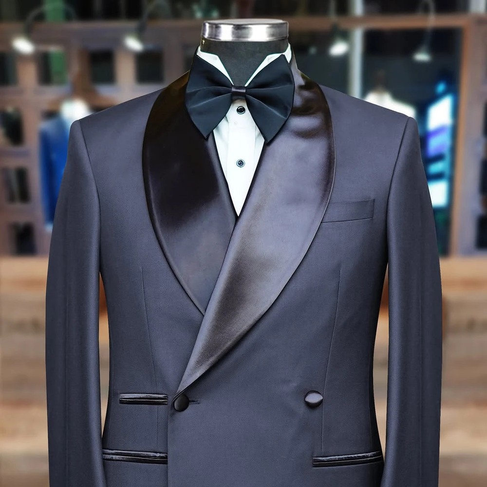 British Wedding Coat For Men Solid Color Shawl Lapel Double Breasted Overcoat