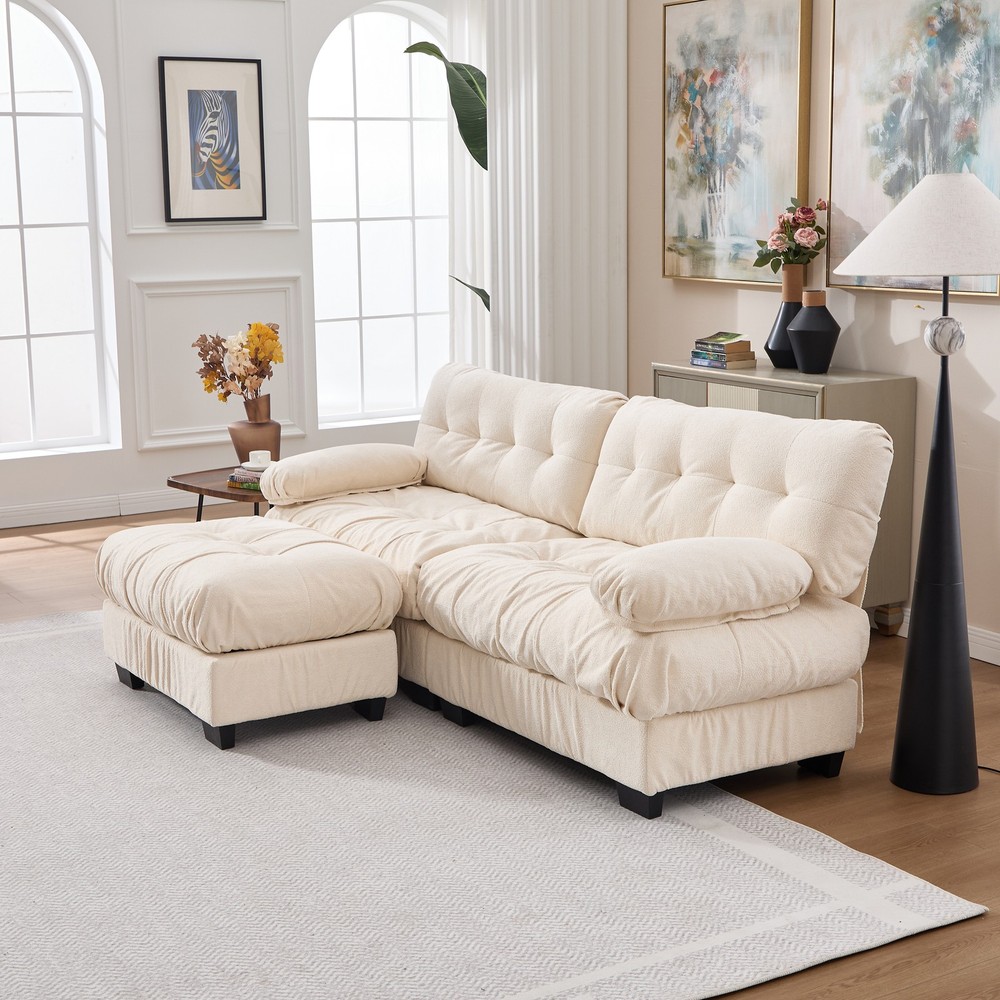 Modular Sectional Sofa Cloud Couch, Deep Seat L Shaped Couch with Ottoman,So