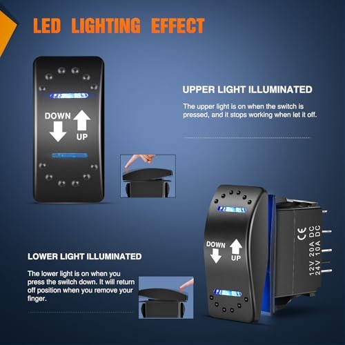 Down Up Polarity Reverse Blue LED Switch DPDT 20A 12V Down Up w/Holder Switch