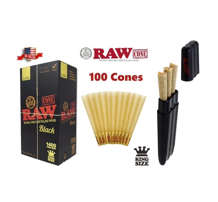 RAW black KING size pre rolled cone + Raw Three Tree Cone Case