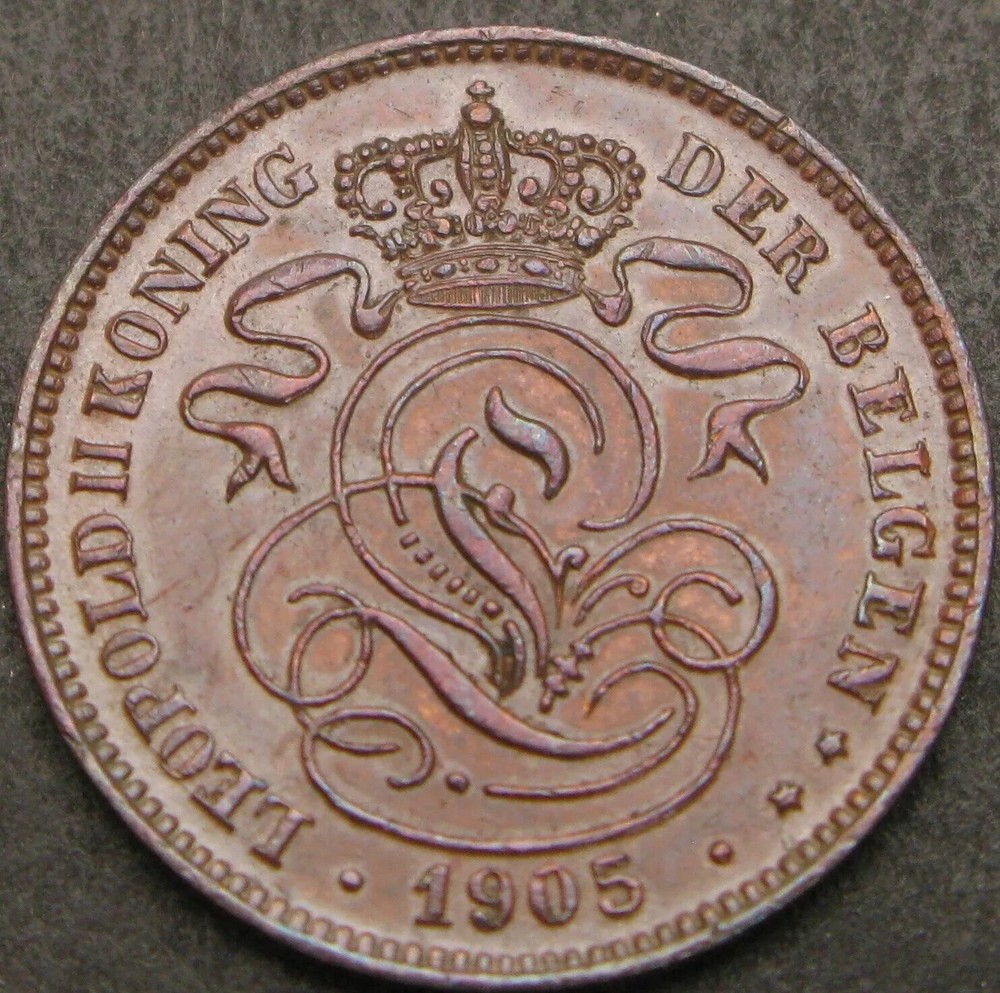 BELGIUM 2 Centimes 1905 - Copper - XF