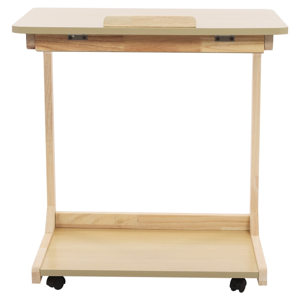 2 Tier C Shaped Table With 4 Wheels Couch Table End Table For Drink & Snack US