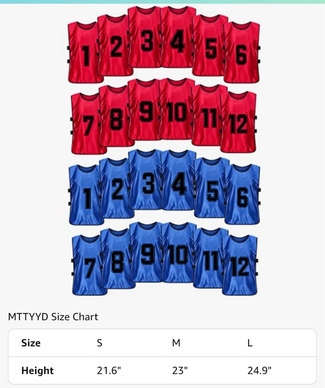 24 Pack Large Scrimmage Training Vest, Reversible, Numbered, Red/Blue Large