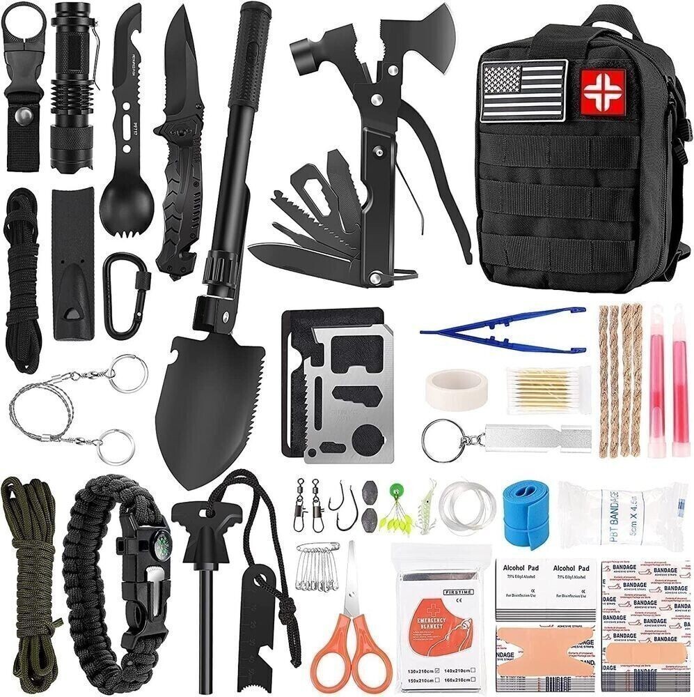 Emergency Survival Kit Bag First Aid Bug out Military Prepper Kit 142Pcs Bag New