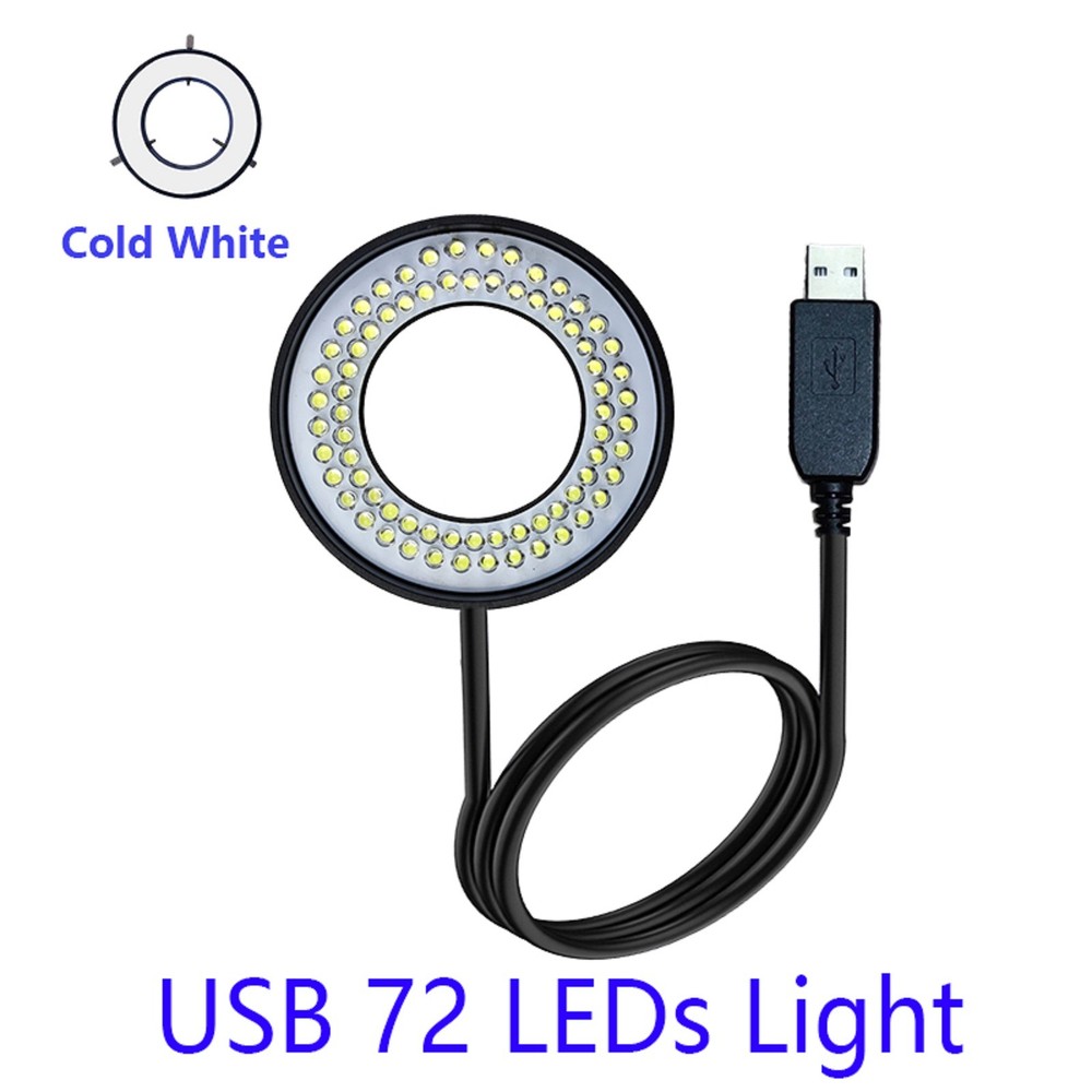 6500-7000K USB 72 LED Ring Light Microscope Illuminator Adjustable Focus Lamp