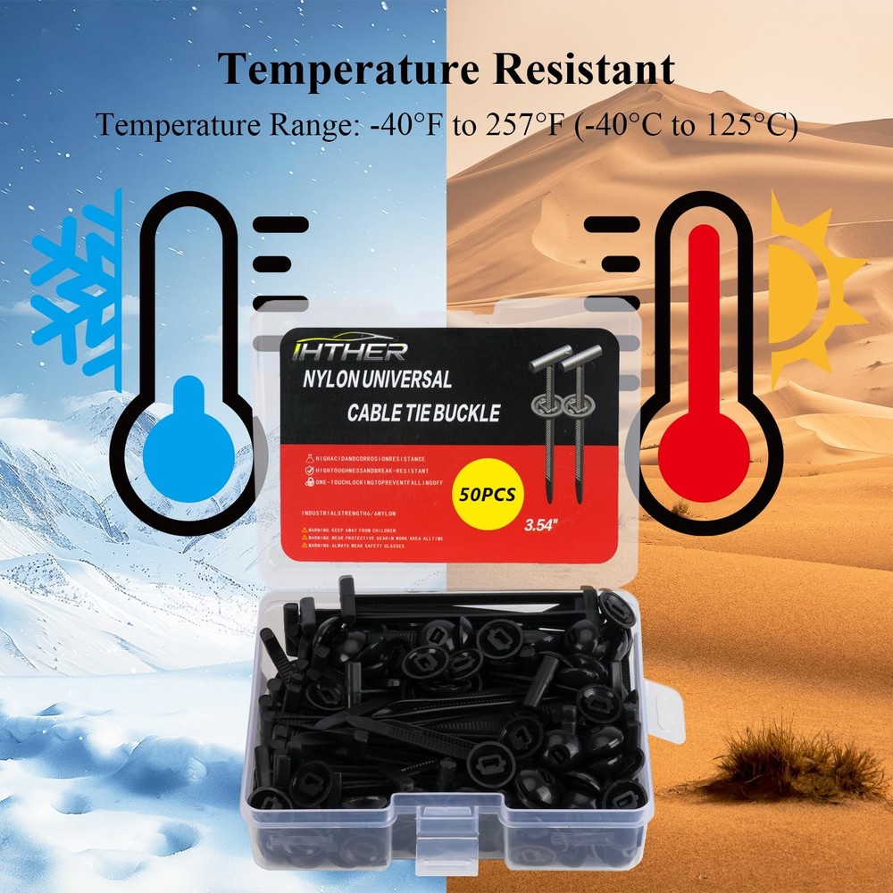 50PCS Upgraded Nylon Universal Cable Tie Buckle,Self-Locking Black