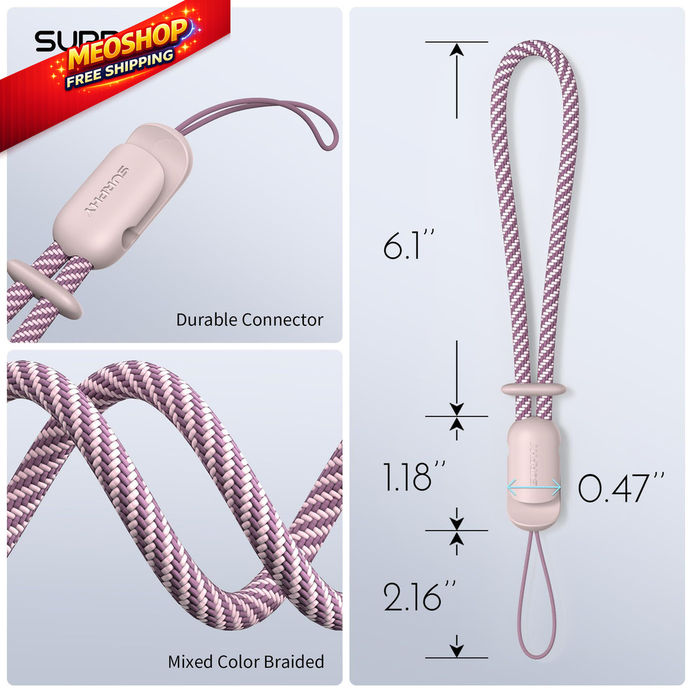 SURPHY 2 Pack Phone Lanyard for Cellphone Case, Small, Pink & Gray